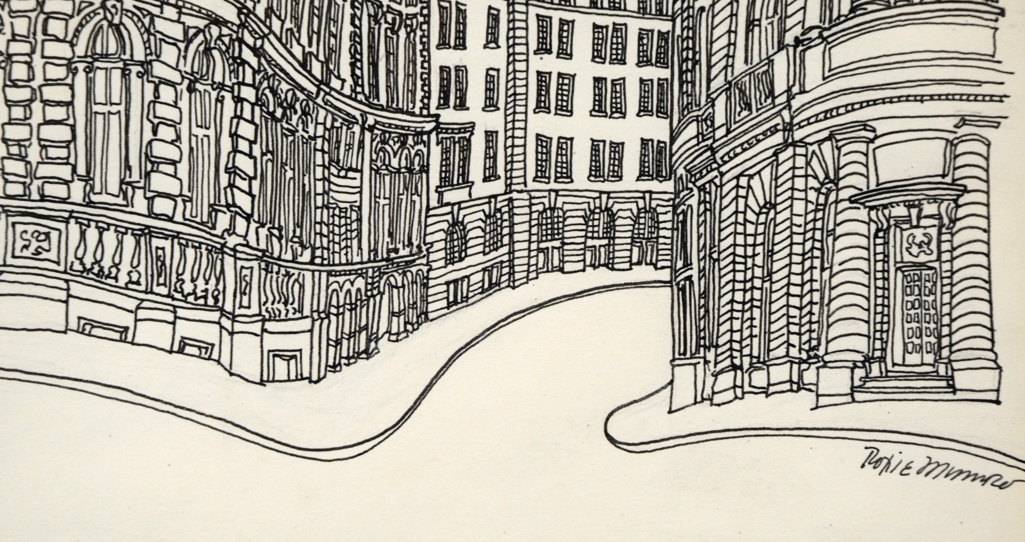 European Street Scene - Original Ink Line Drawing en venta 1