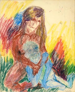 Donna che culla l'uomo - Figura espressionista Disegno a pastello