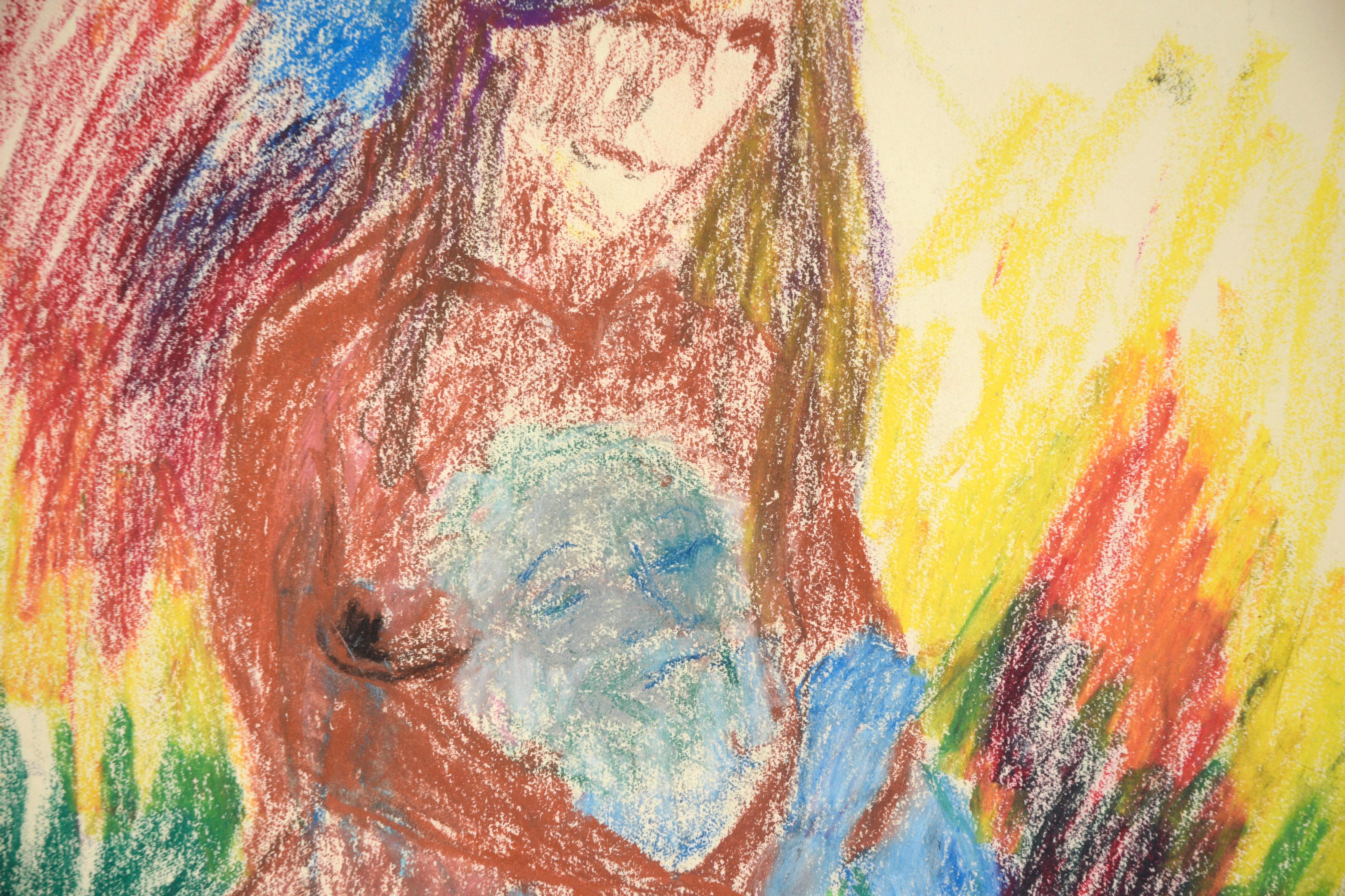 Woman Cradling Man - Expressionistic Figure Pastel Drawing - Neo-Expressionist Art by Louis Nadalini