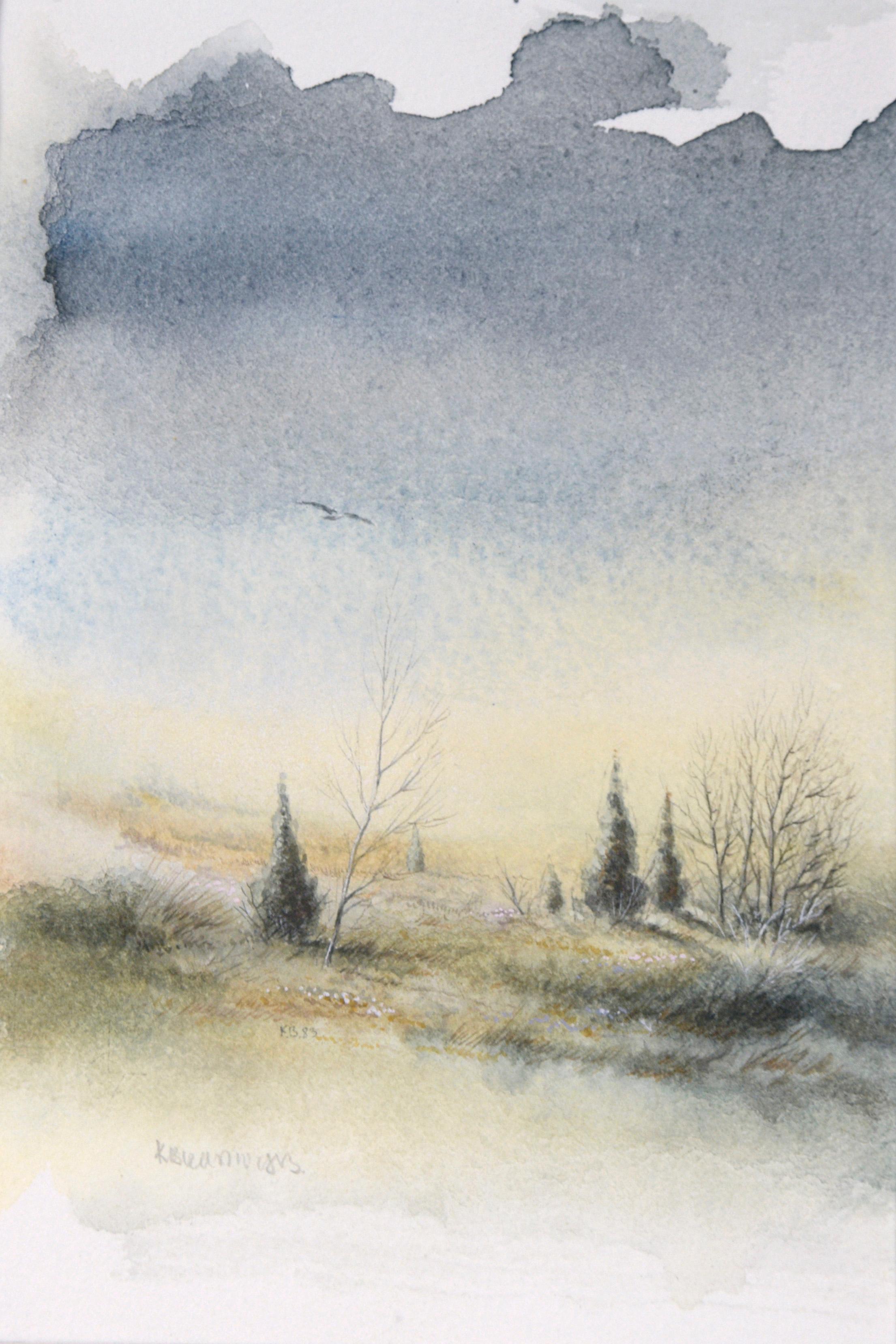 Delicado Paisaje Vintage de Invierno en Acuarela - Art de Unknown