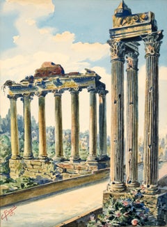 I templi di Saturno e di Vespasiano Roma - Aquarelle Vintage