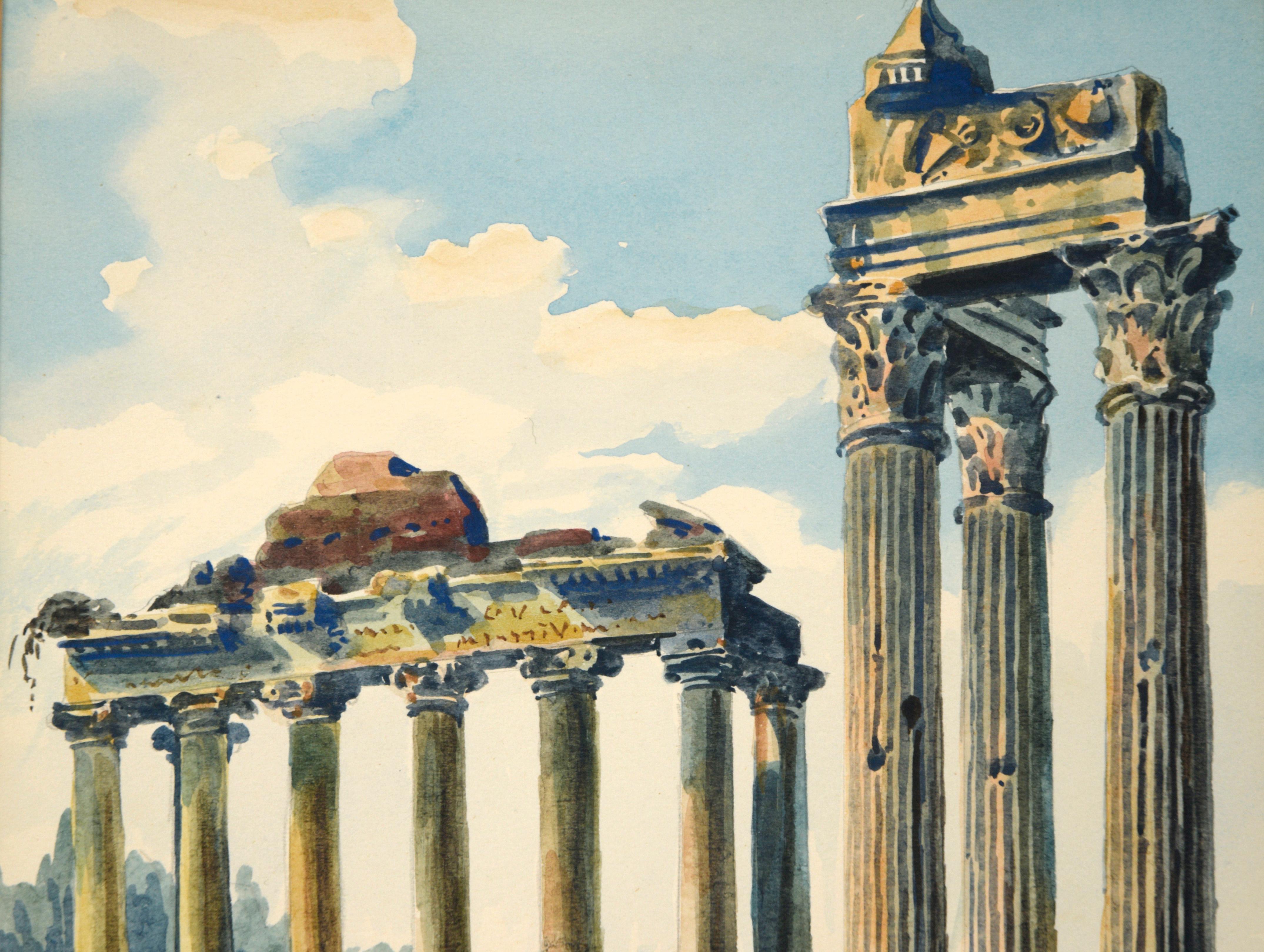 I templi di Saturno e di Vespasiano Roma - Acquerello d'epoca - Art Impressionismo di Unknown