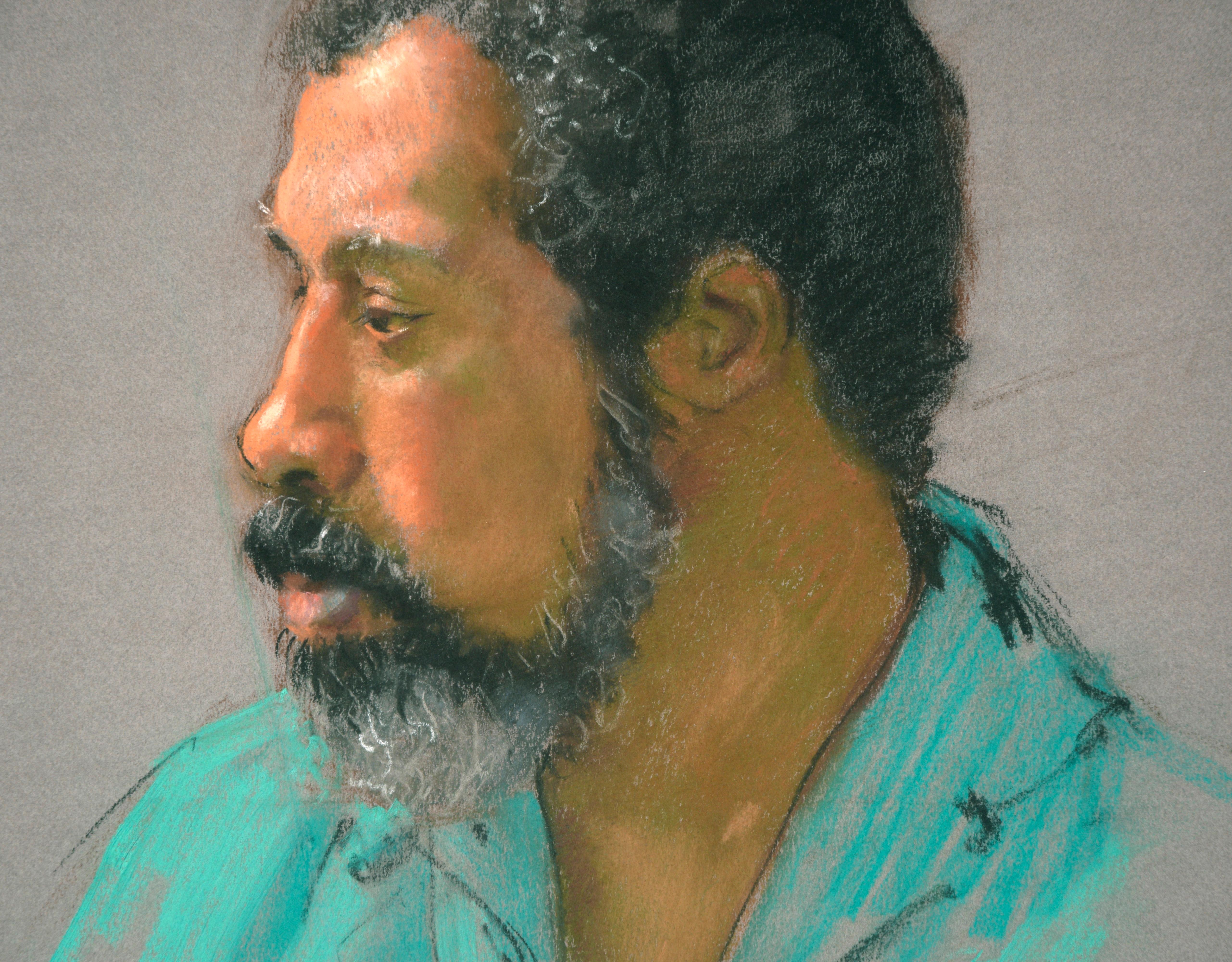 Retrato del artista Ricardo de Silva al pastel

Bonito retrato al pastel de un hombre, como Ricardo de Silva. El rostro del hombre está dibujado con ricos y cálidos tonos marrones. Sus mejillas presentan reflejos amarillos y rosas, creando una