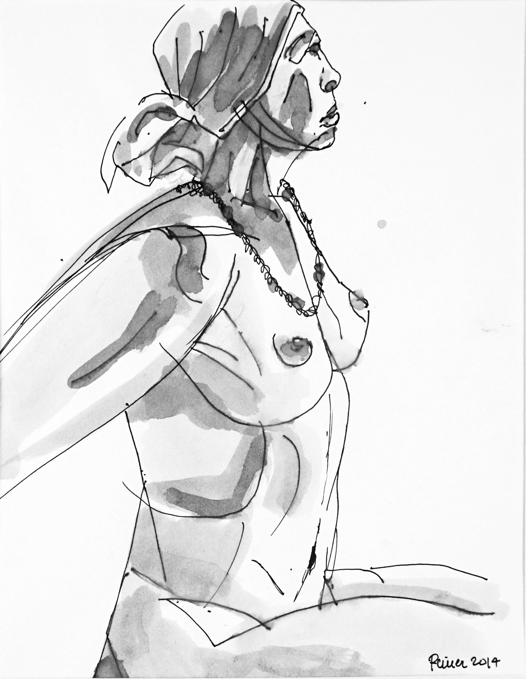 Nu féminin contemporain Dessin figuratif à l'encre - Art de Reiner Keller