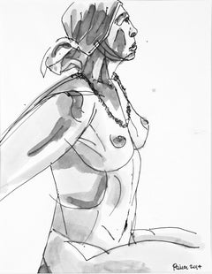 Contemporary Female Nude Figurative Ink Drawing