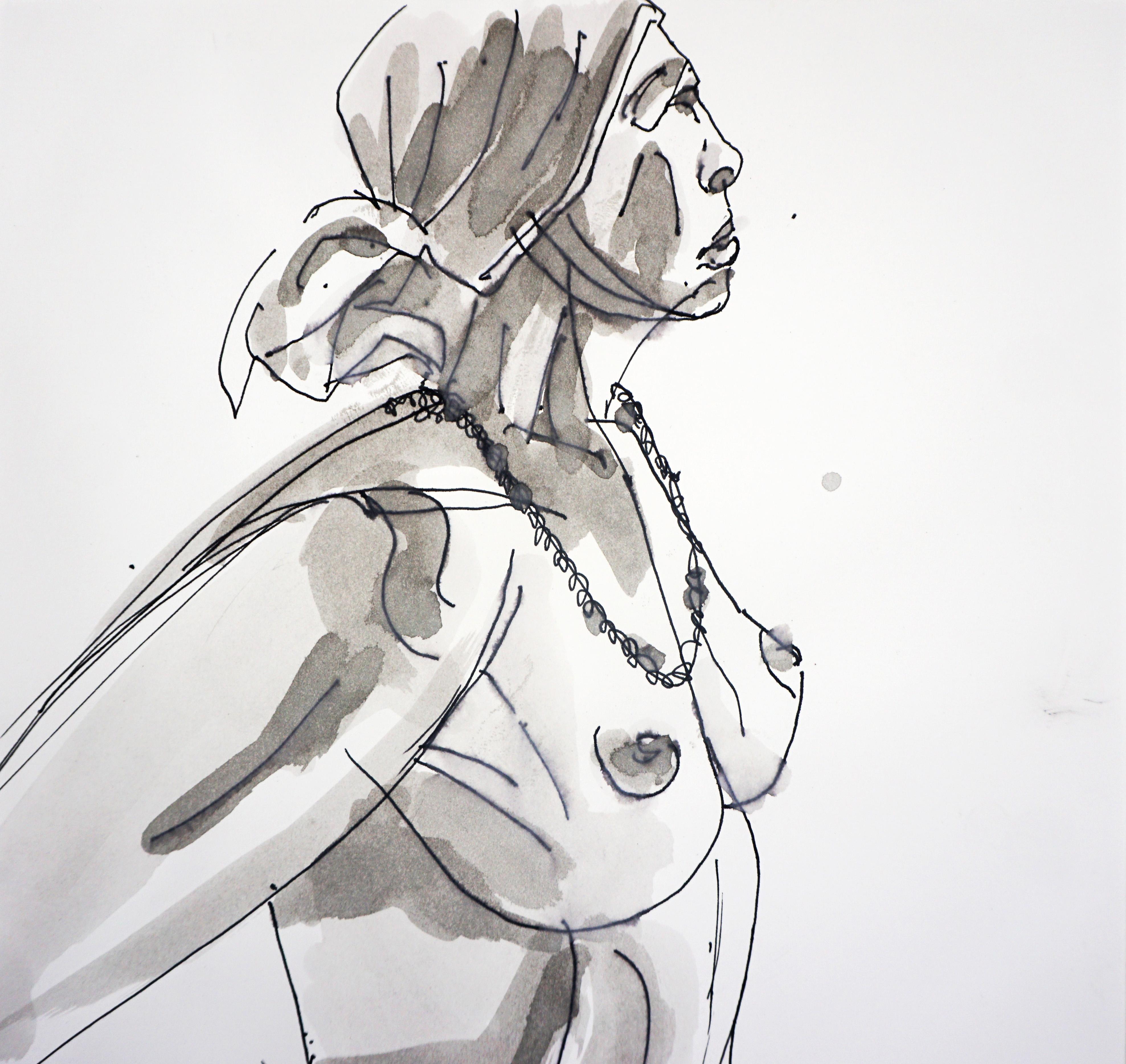 Nu féminin contemporain Dessin figuratif à l'encre - Contemporain Art par Reiner Keller
