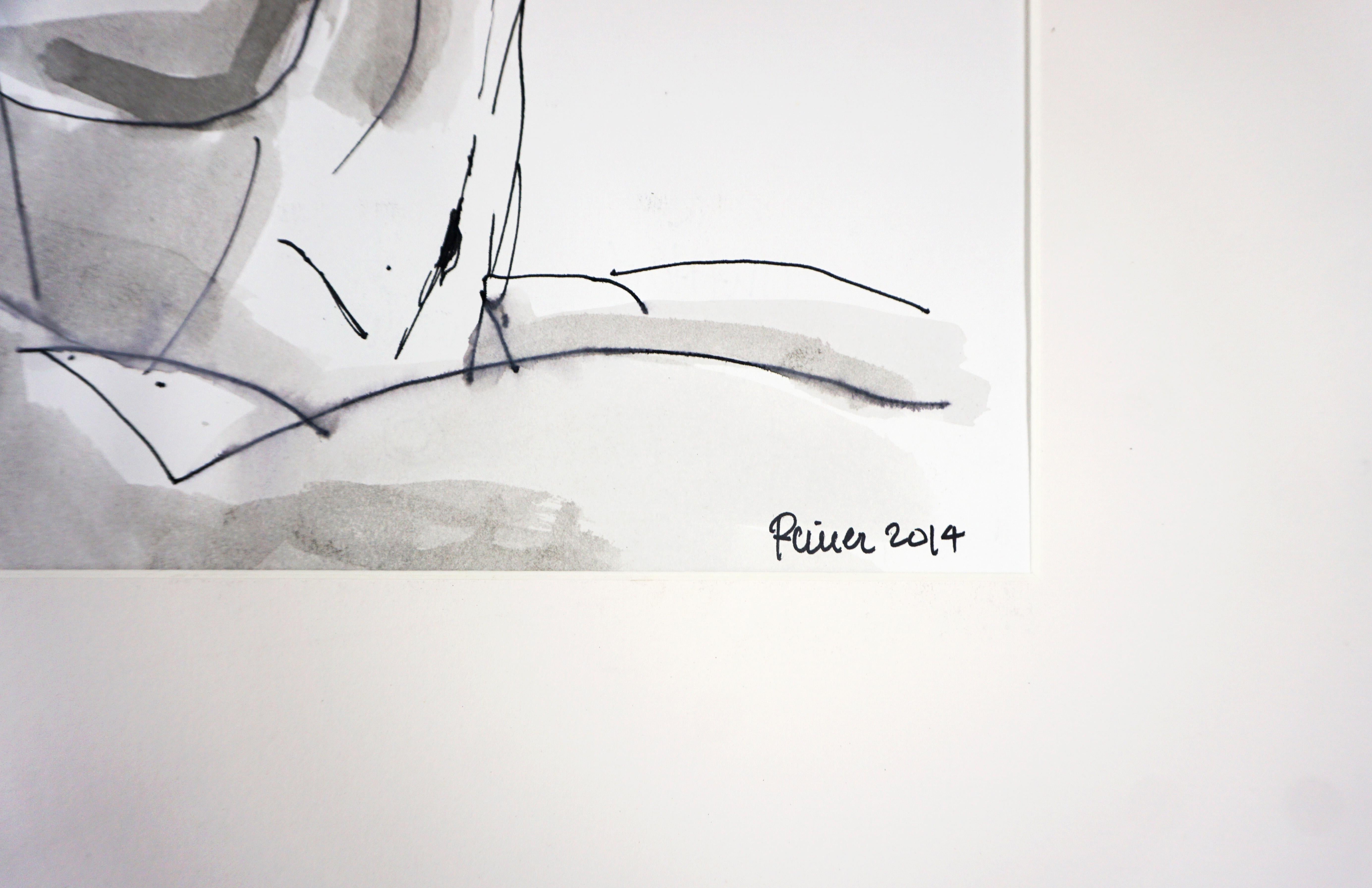 Nu féminin contemporain Dessin figuratif à l'encre - Gris Figurative Art par Reiner Keller