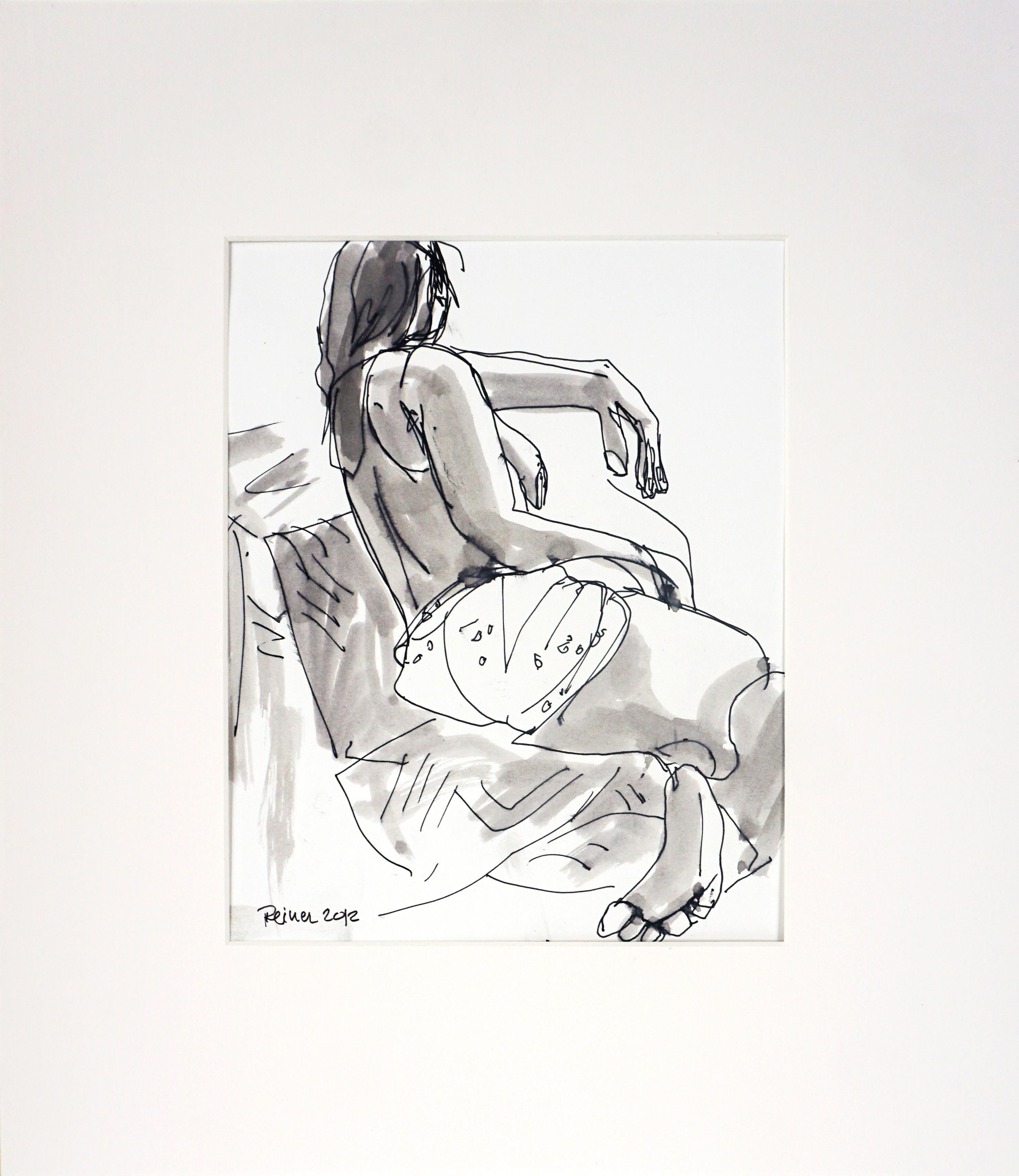 Original Partial Nude Female Figurative Drawing