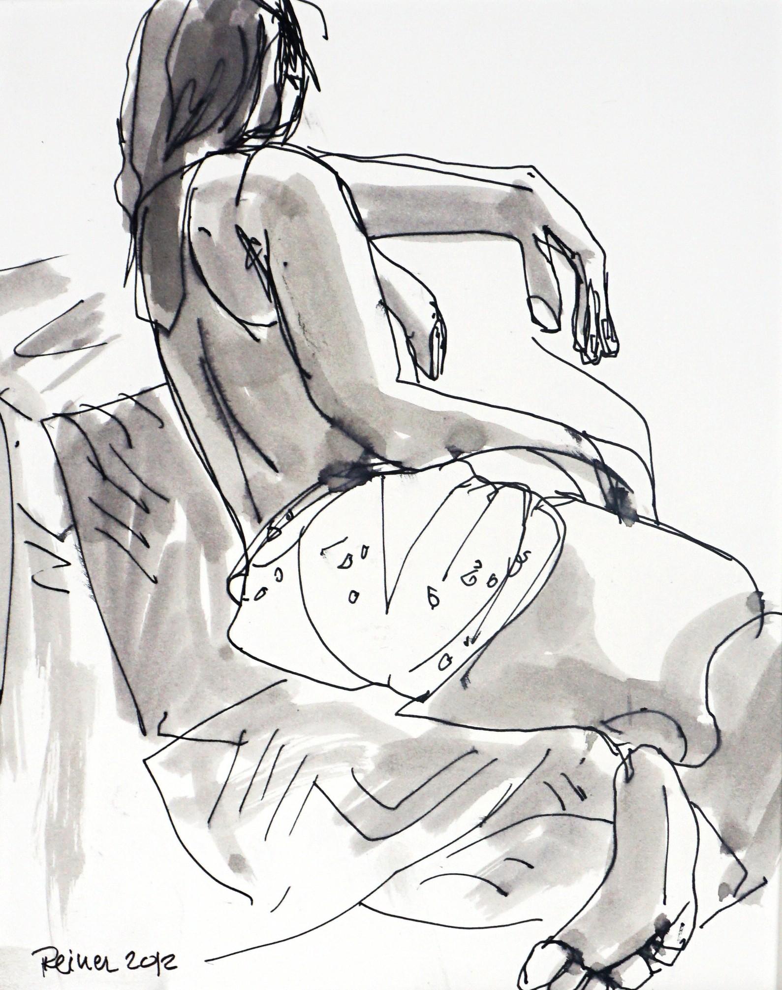 Original Partial Nude Female Figurative Drawing - Art by Reiner Keller