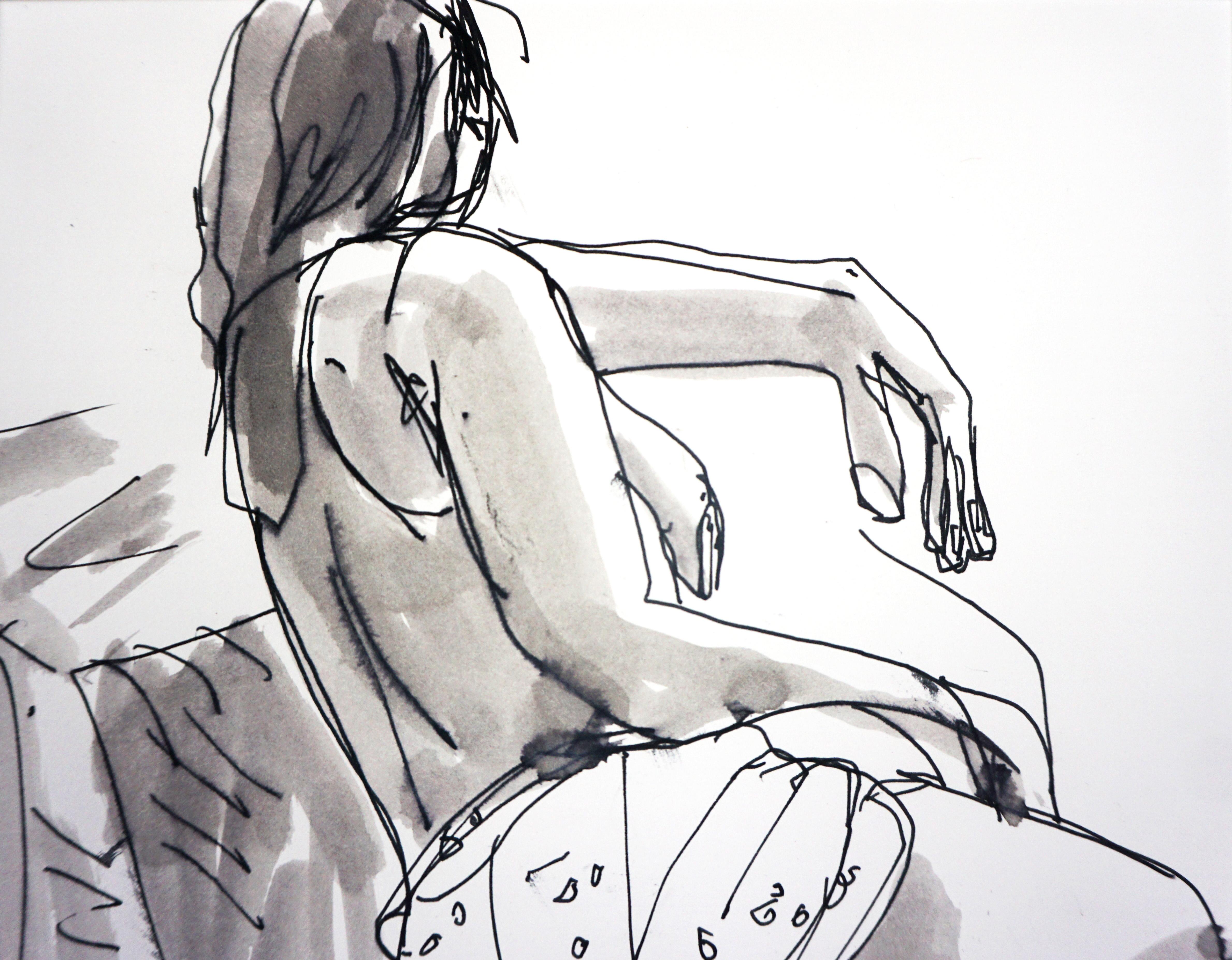 Original Partial Nude Female Figurative Drawing - Contemporary Art by Reiner Keller