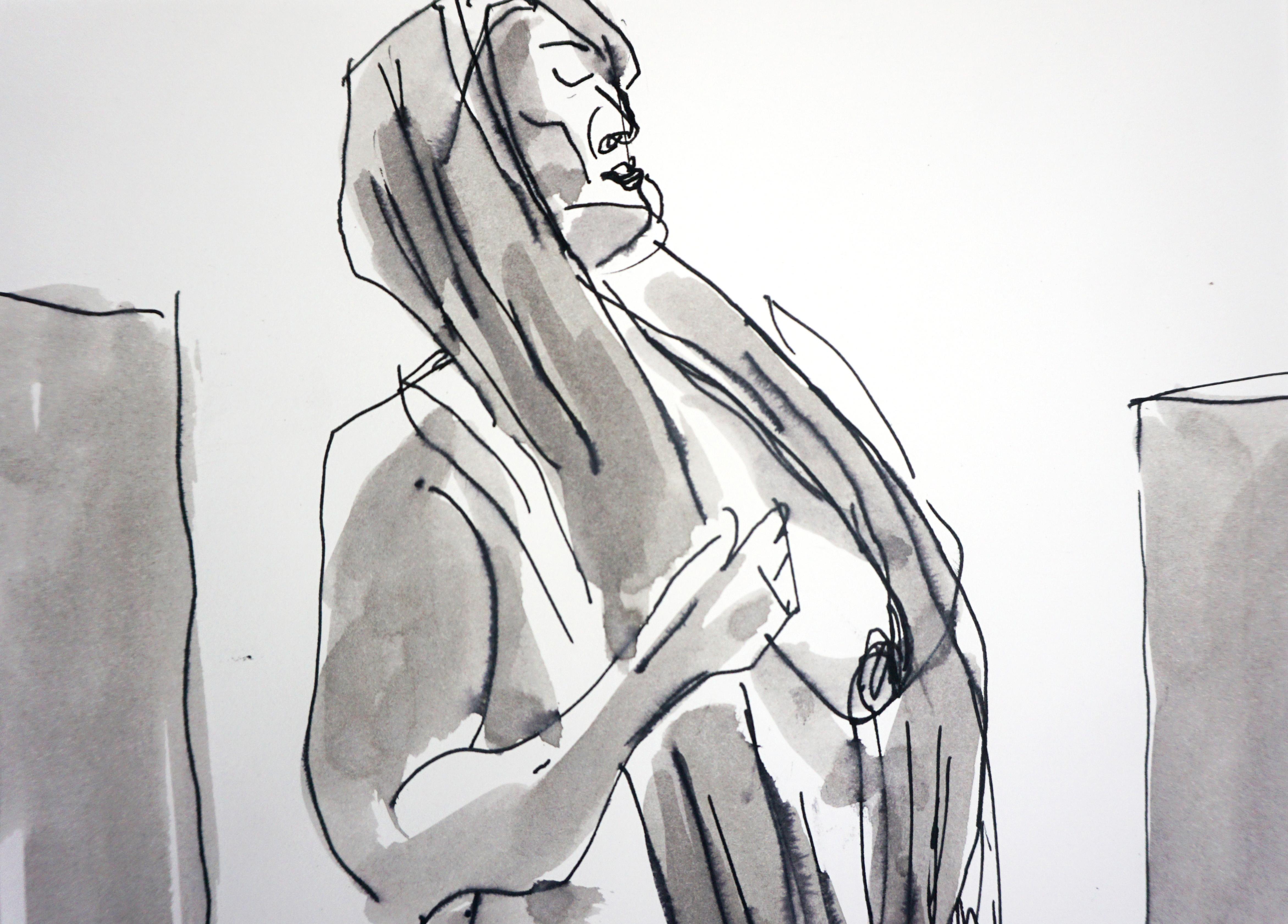 Female Nude Figurative Ink Drawing - Contemporary Art by Reiner Keller
