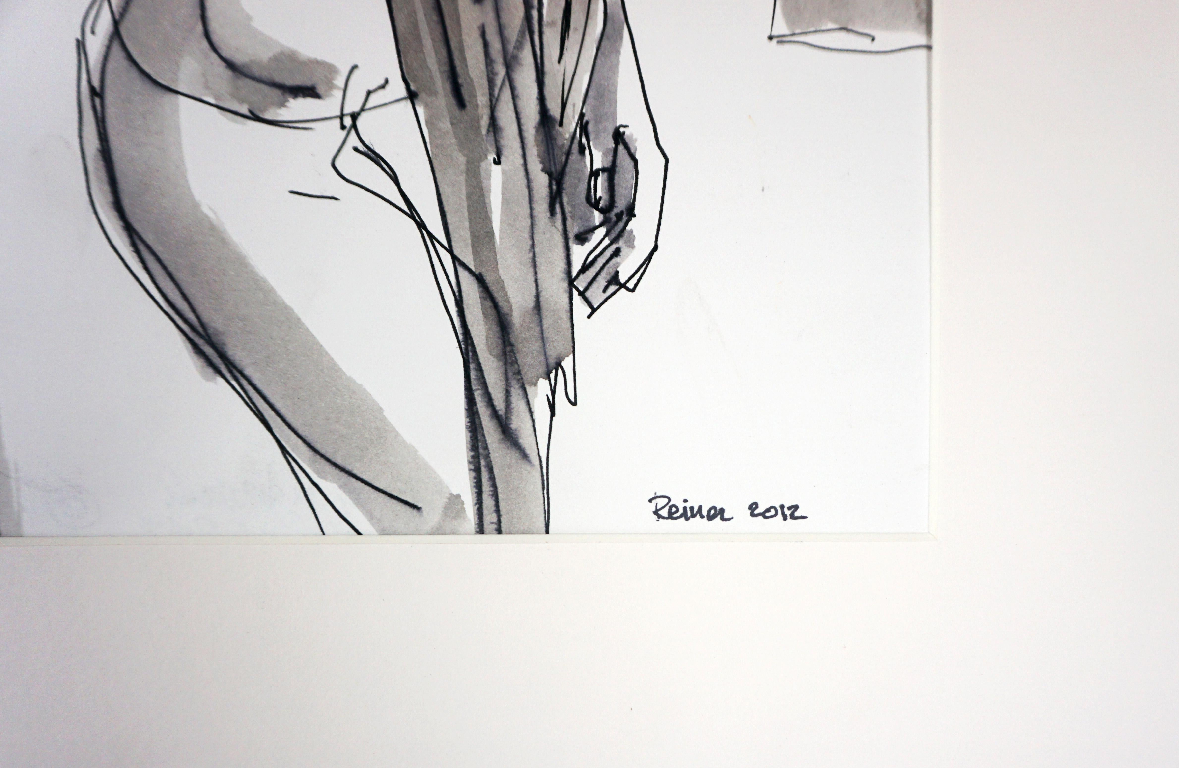 Female Nude Figurative Ink Drawing - Gray Figurative Art by Reiner Keller