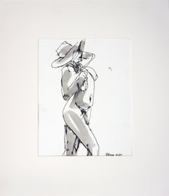 Female Nude with Sunhat Figurative Drawing