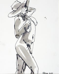 Desnudo Femenino con Sombrero Dibujo Figurativo