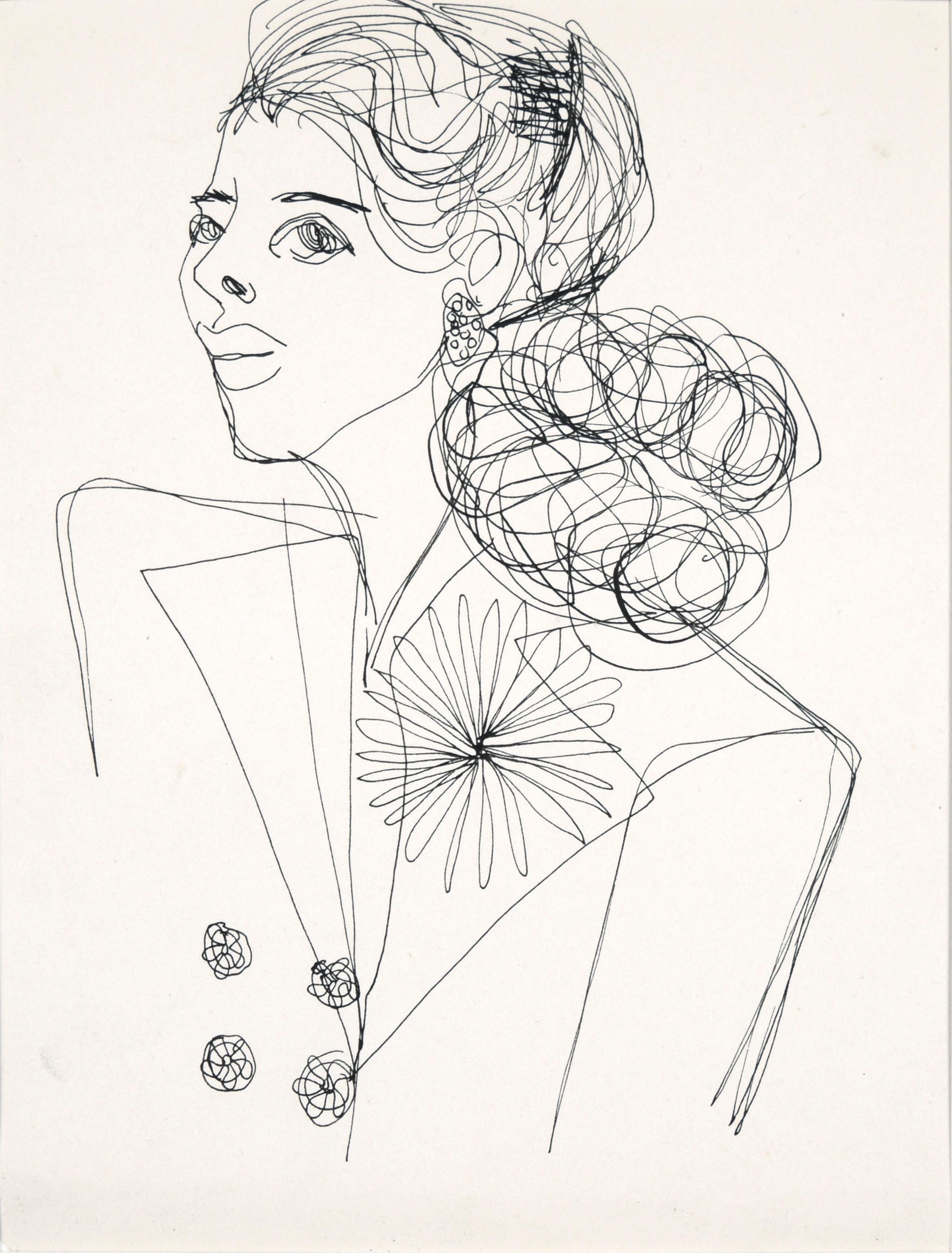 Life Drawing - Porträt einer Frau mit einer Blume – Art von Unknown
