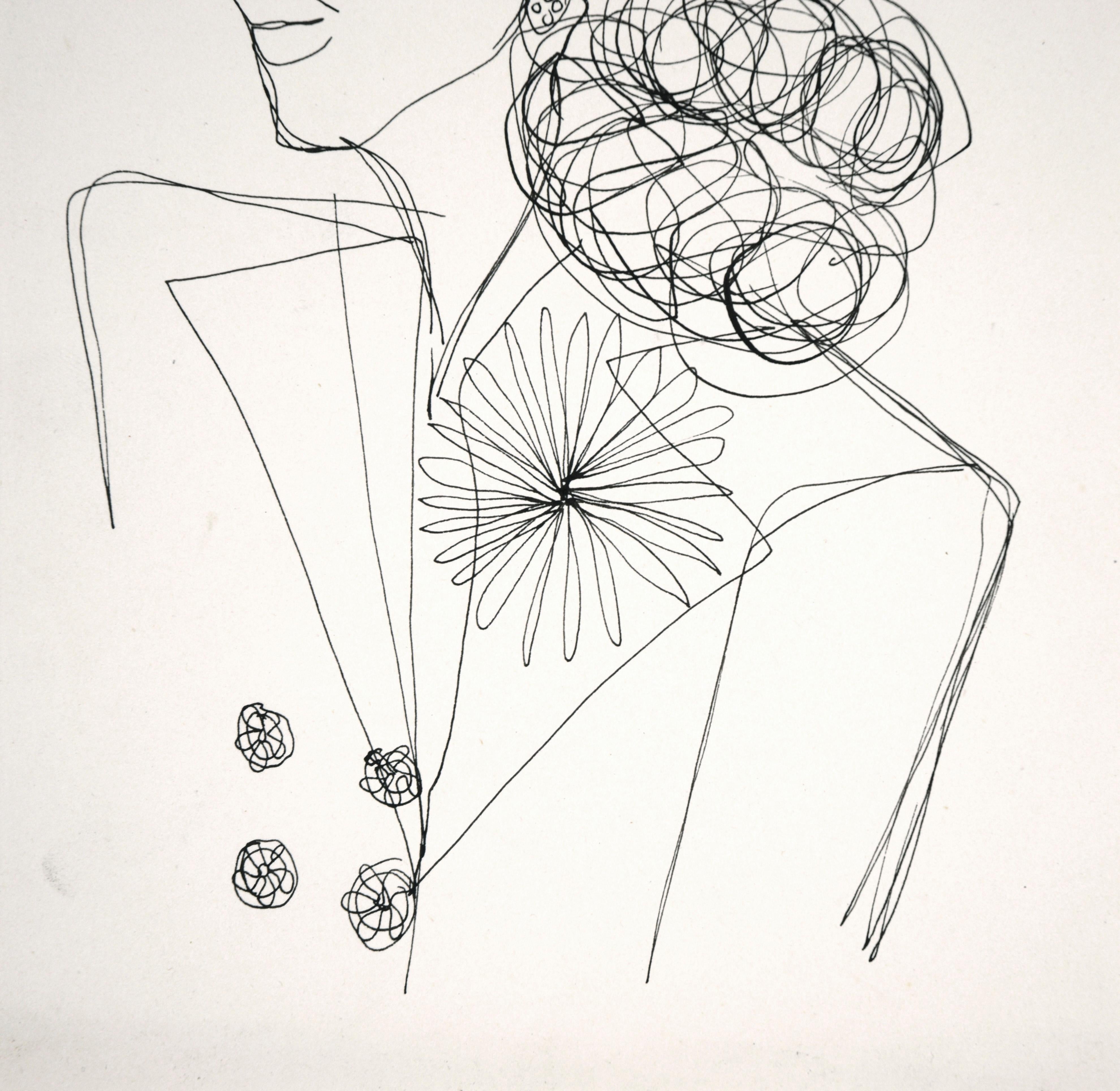 Life Drawing - Porträt einer Frau mit einer Blume (Zeitgenössisch), Art, von Unknown