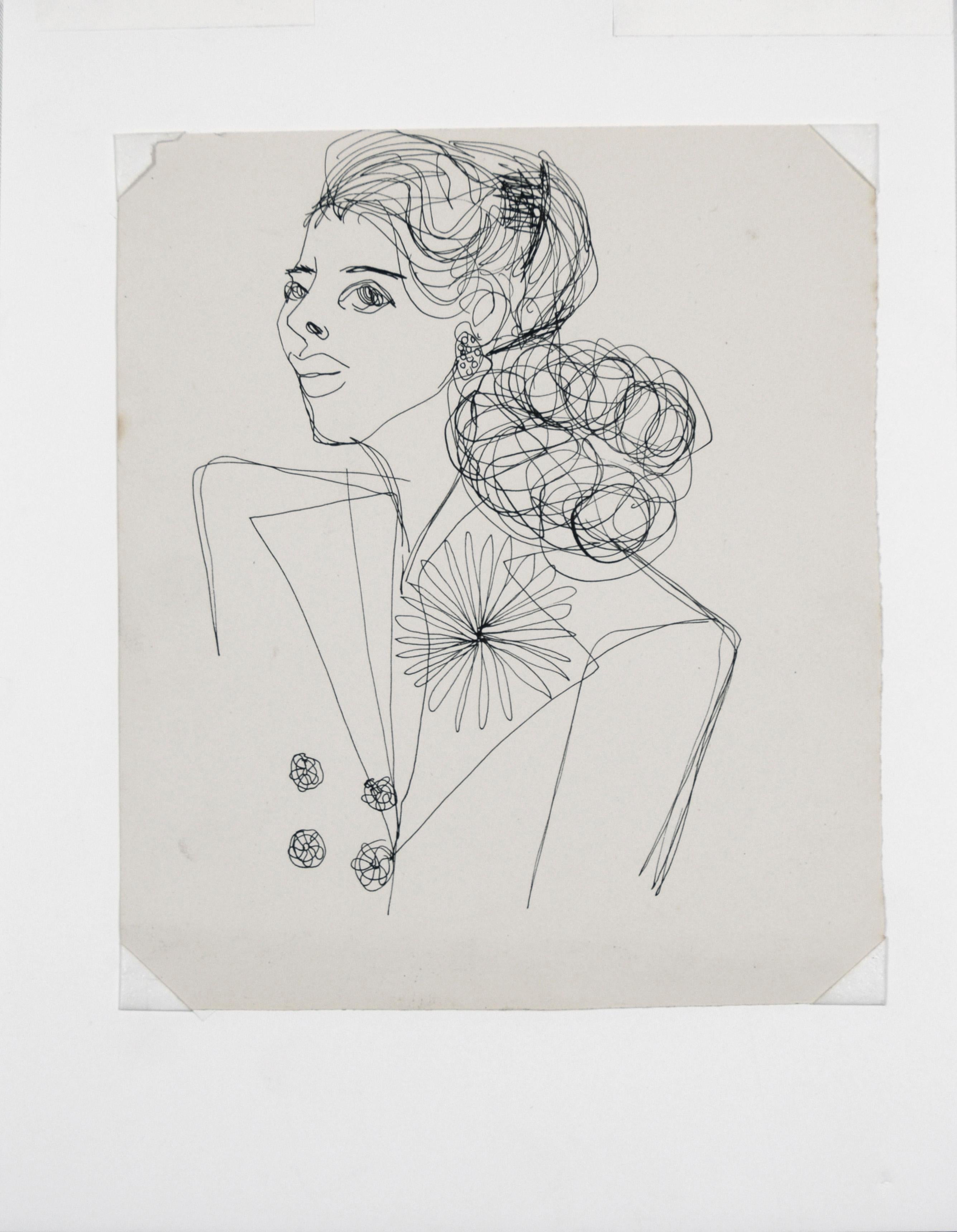 Life Drawing - Porträt einer Frau mit einer Blume im Angebot 1