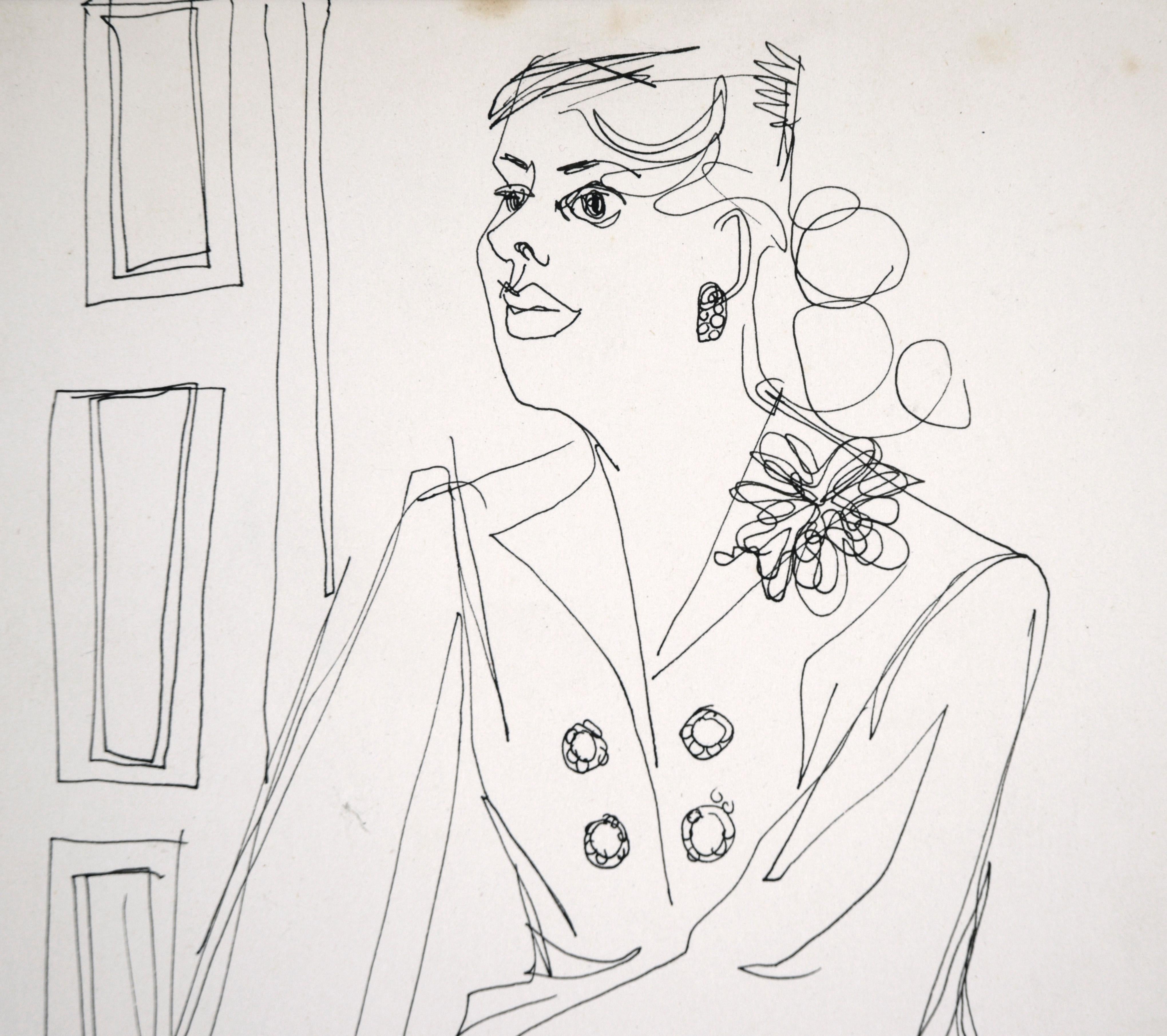 Disegno dal vero di interni - Ritratto di donna con fiore II - Figurative Art Bianco di Unknown