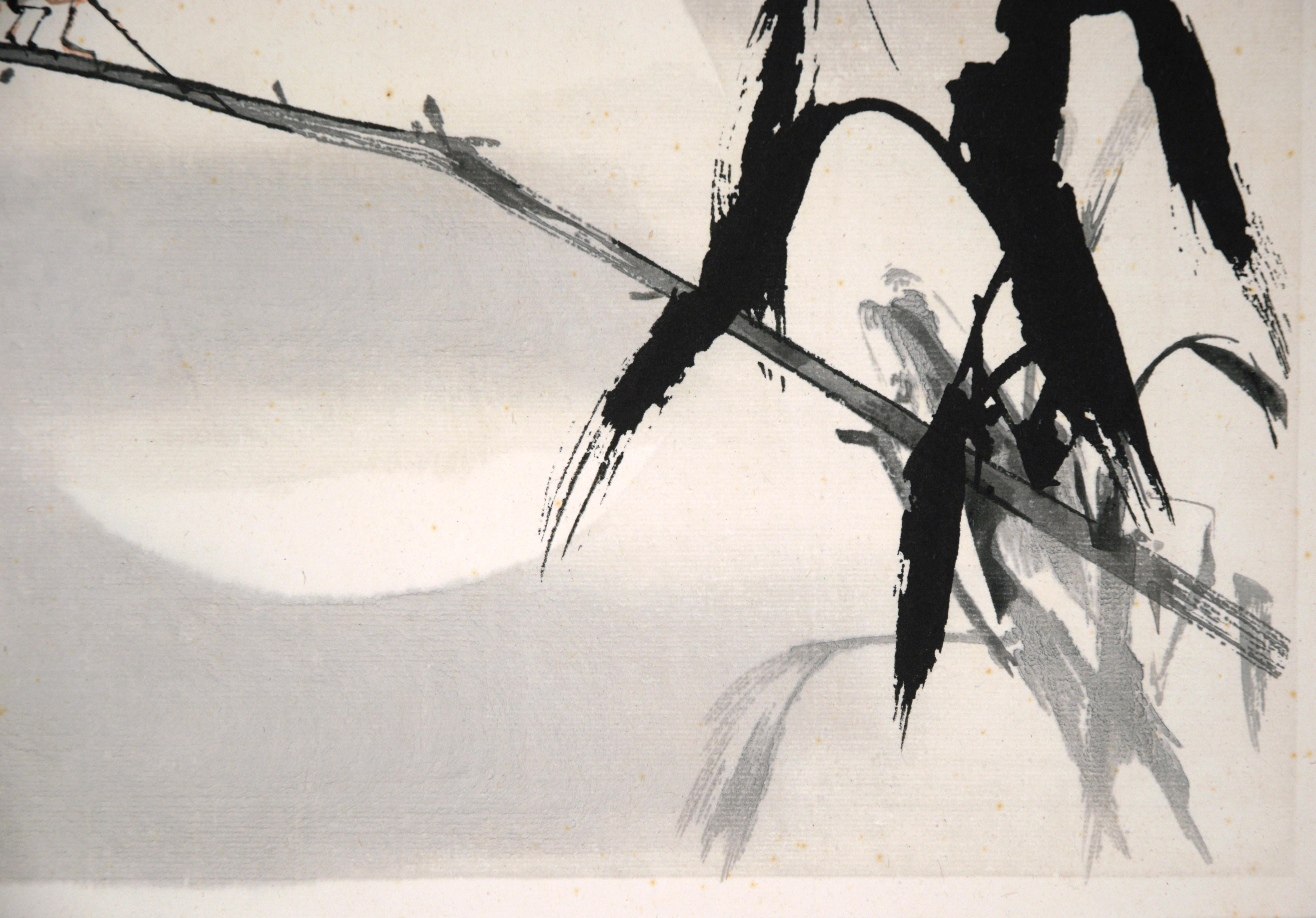 Grillo sul Branch - Pittura di uccelli e fiori della Scuola Lingnan di seconda generazione - Art Contemporaneo di Zhao Shao'ang