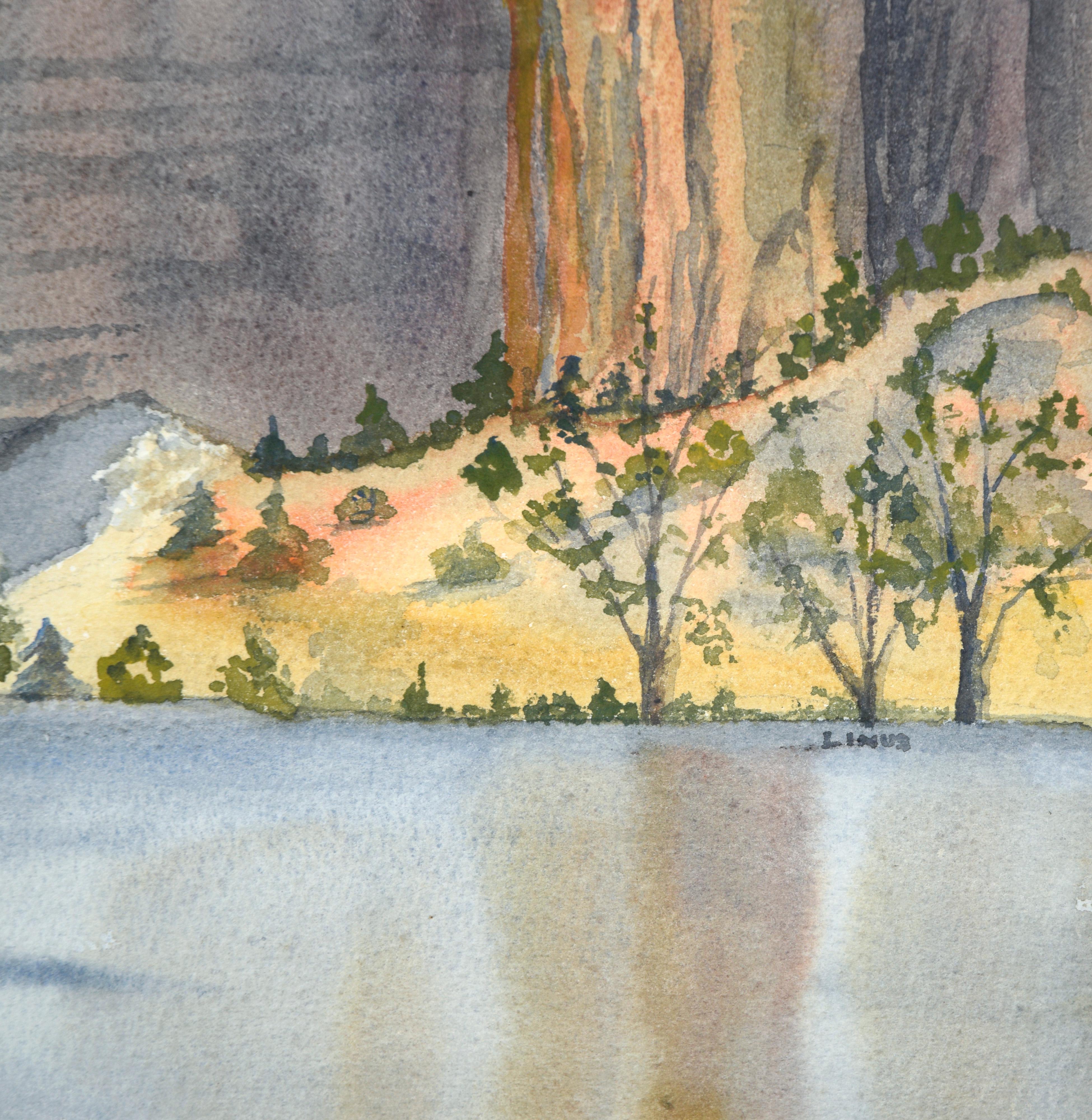 Stone Spire Behind Water - Southwestern Watercolor Scene by Linus For Sale 1