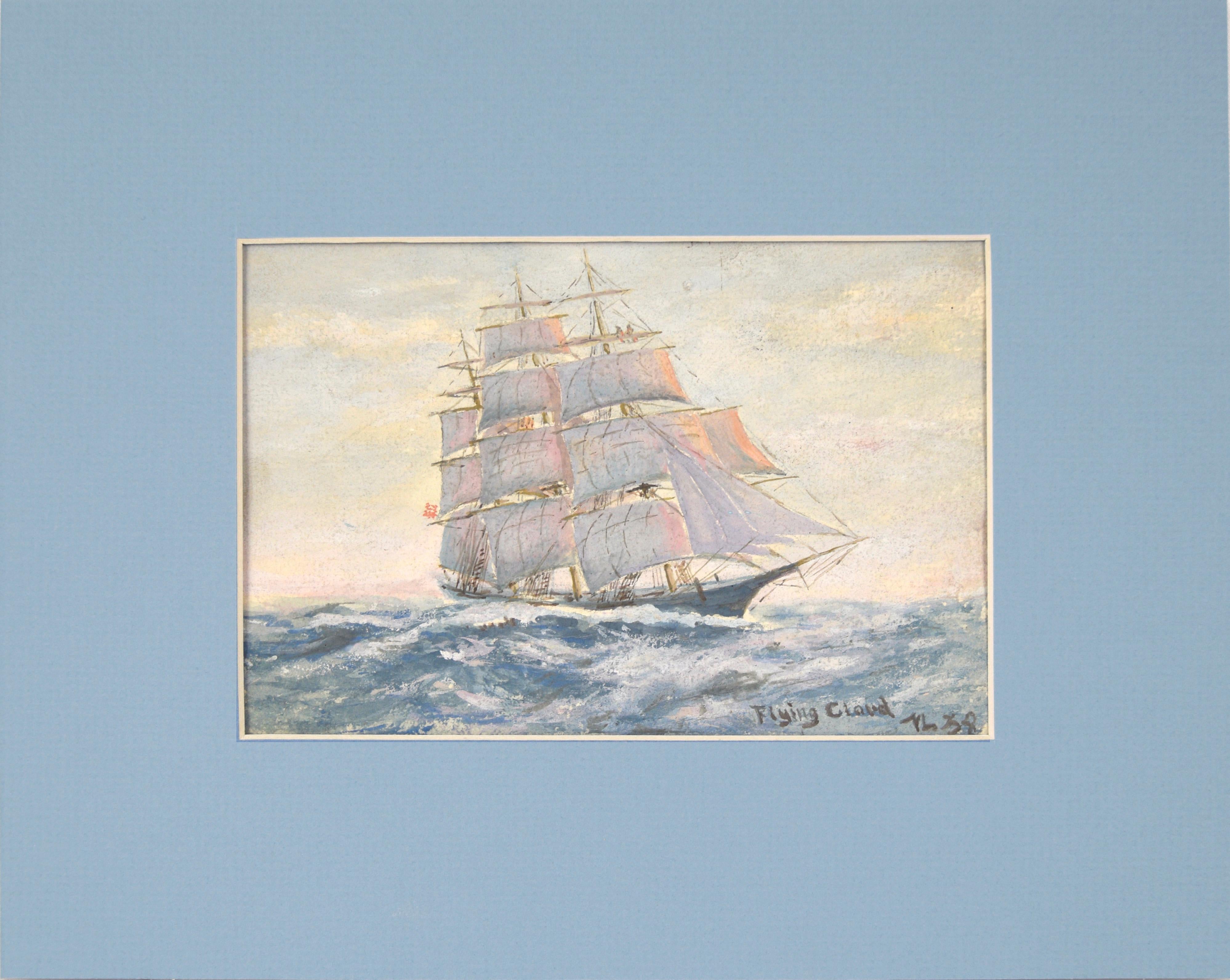 Landscape Art di Victor Lind - "Nuvola Volante" Pittura a guazzo d
epoca del 1938 su nave Clipper