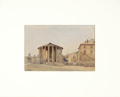 Temple of Hercules Victor in Rome - Original 19th Century Italian Watercolor