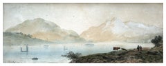 19th Century Loch Tay Scottish Landscape in Watercolor on Paper