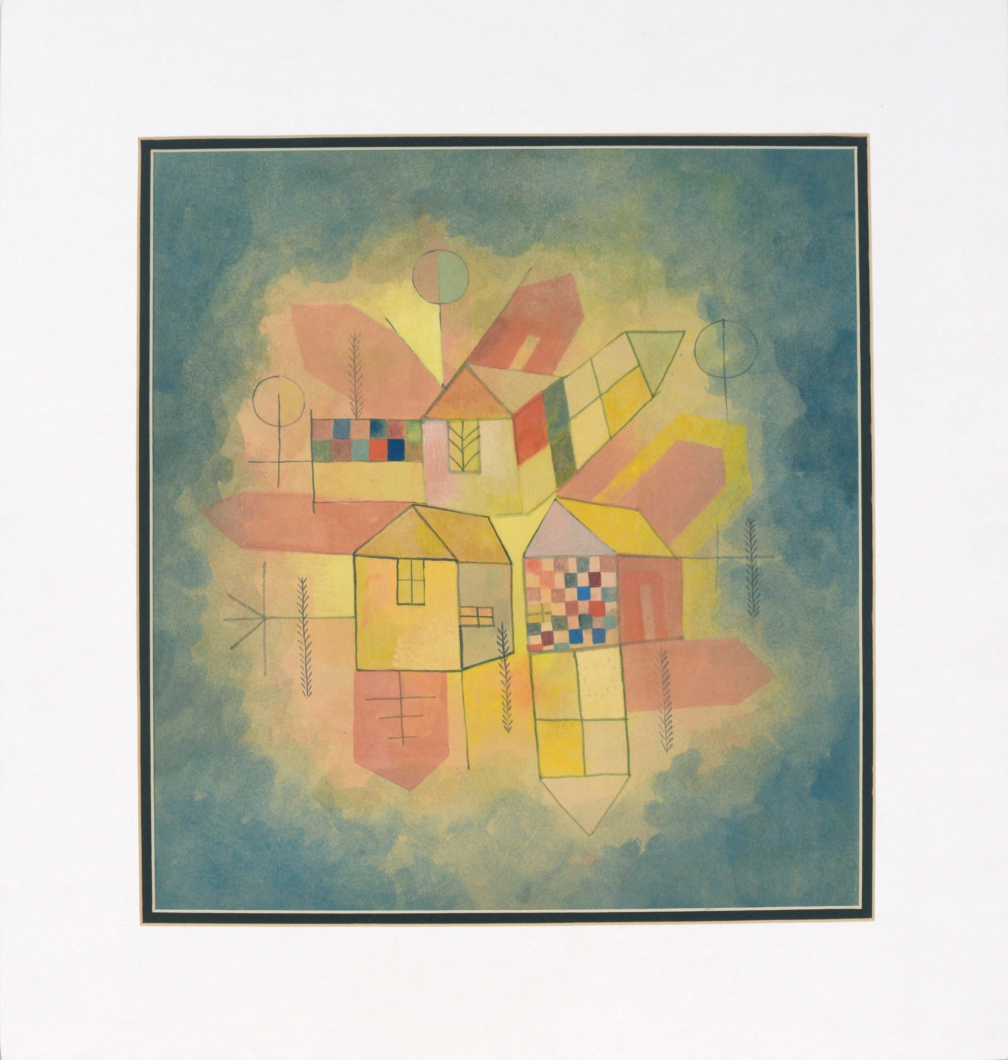 Revolving House - Geometric Abstract Gouache Piece after Paul Klee