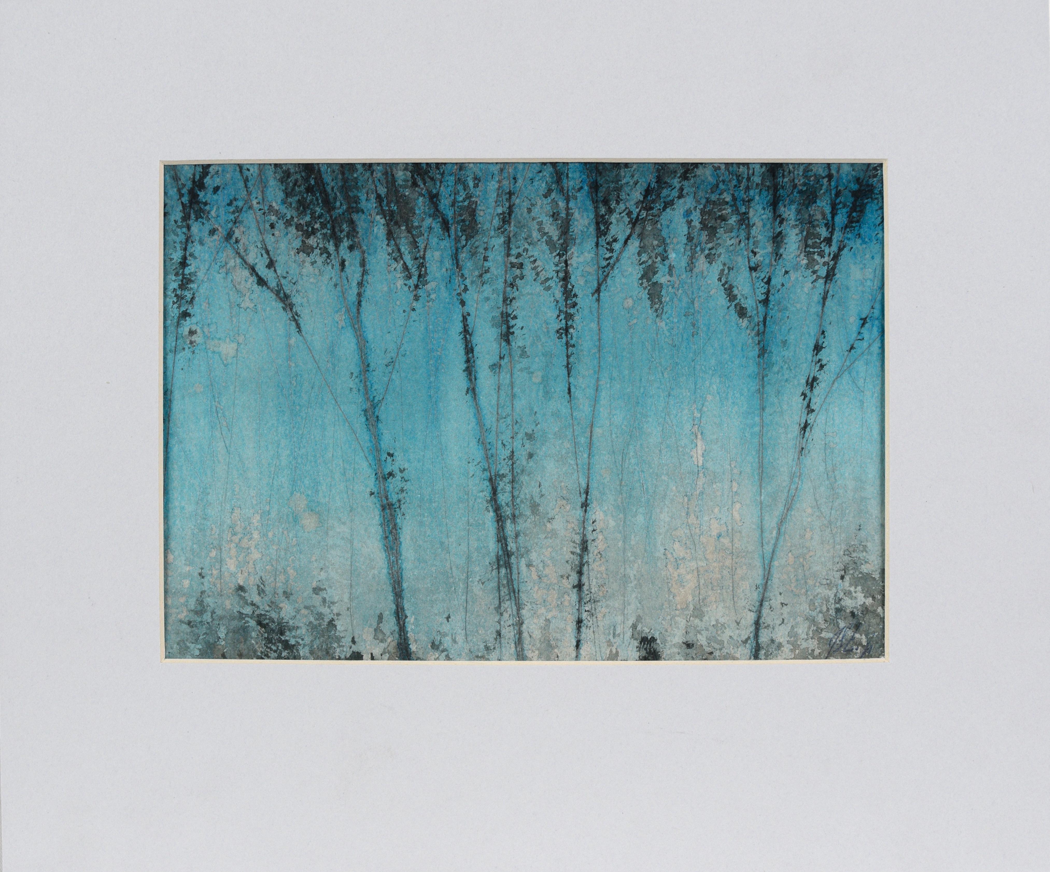 Abstract Trees in Blue - Original Mid-Century Watercolor