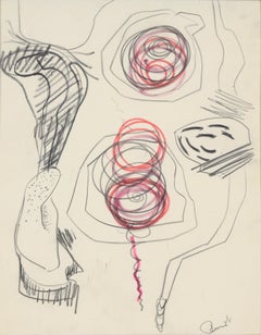 Original Abstract Expressionist Drawing - Red and Pink Spirals