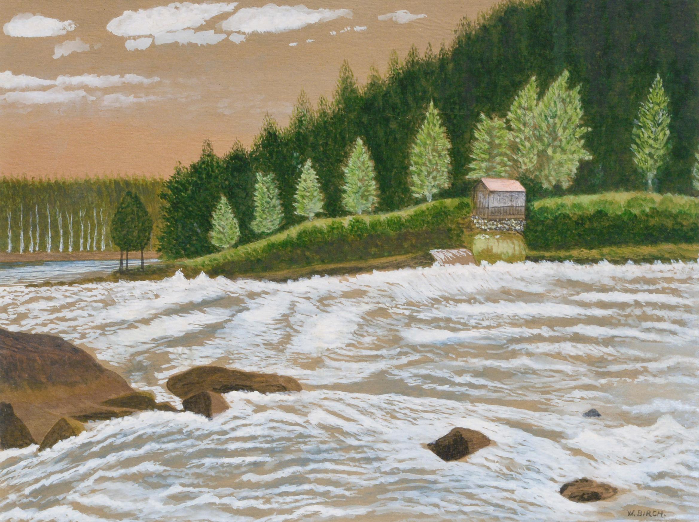 Vallinkoski Rapids Finland Landscape - Painting by W. Birch