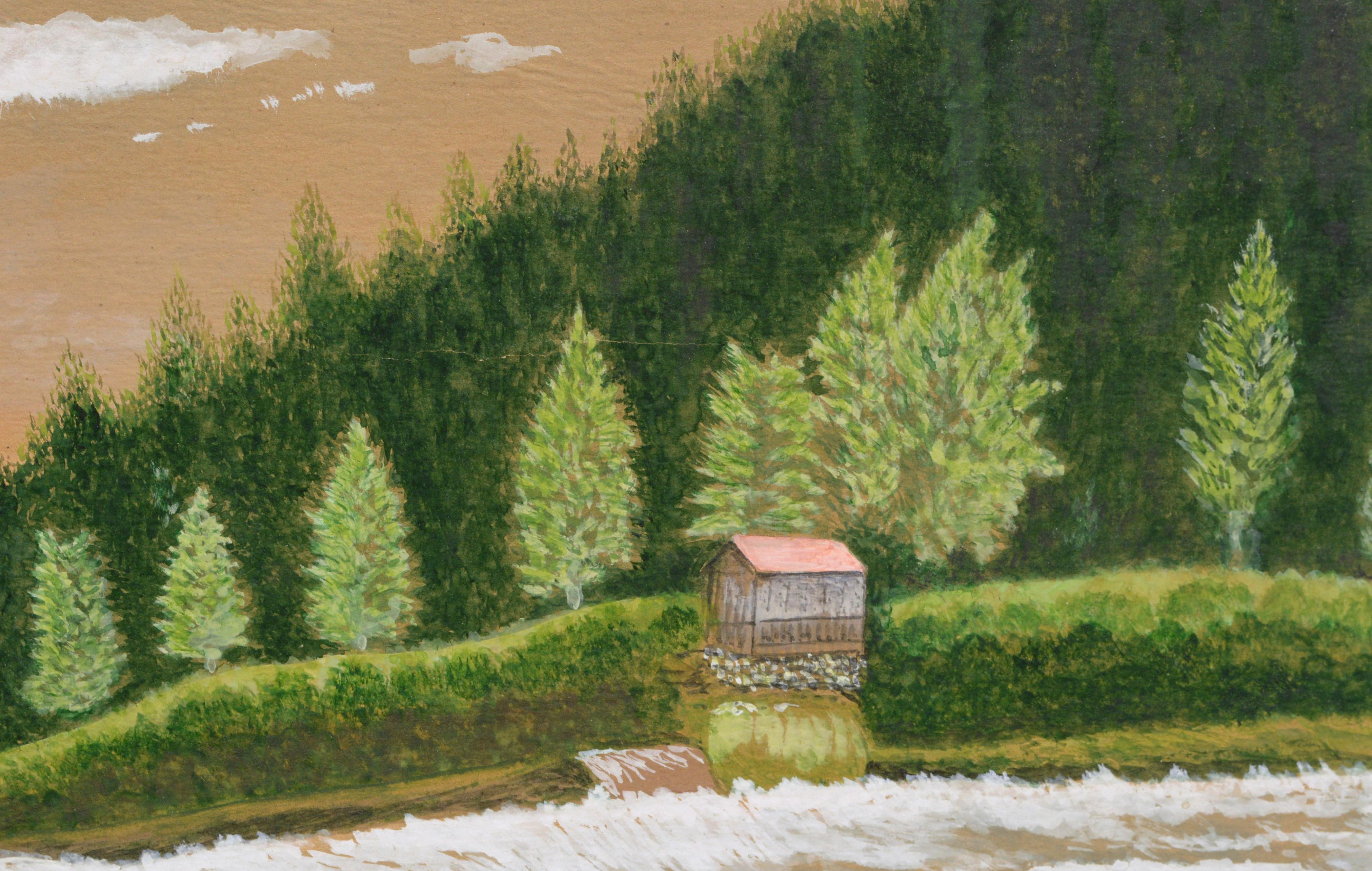 Vallinkoski Rapids Finland Landscape - Gray Landscape Painting by W. Birch