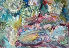 Üppige Blumen - Bunte Original-Aquarellcollage