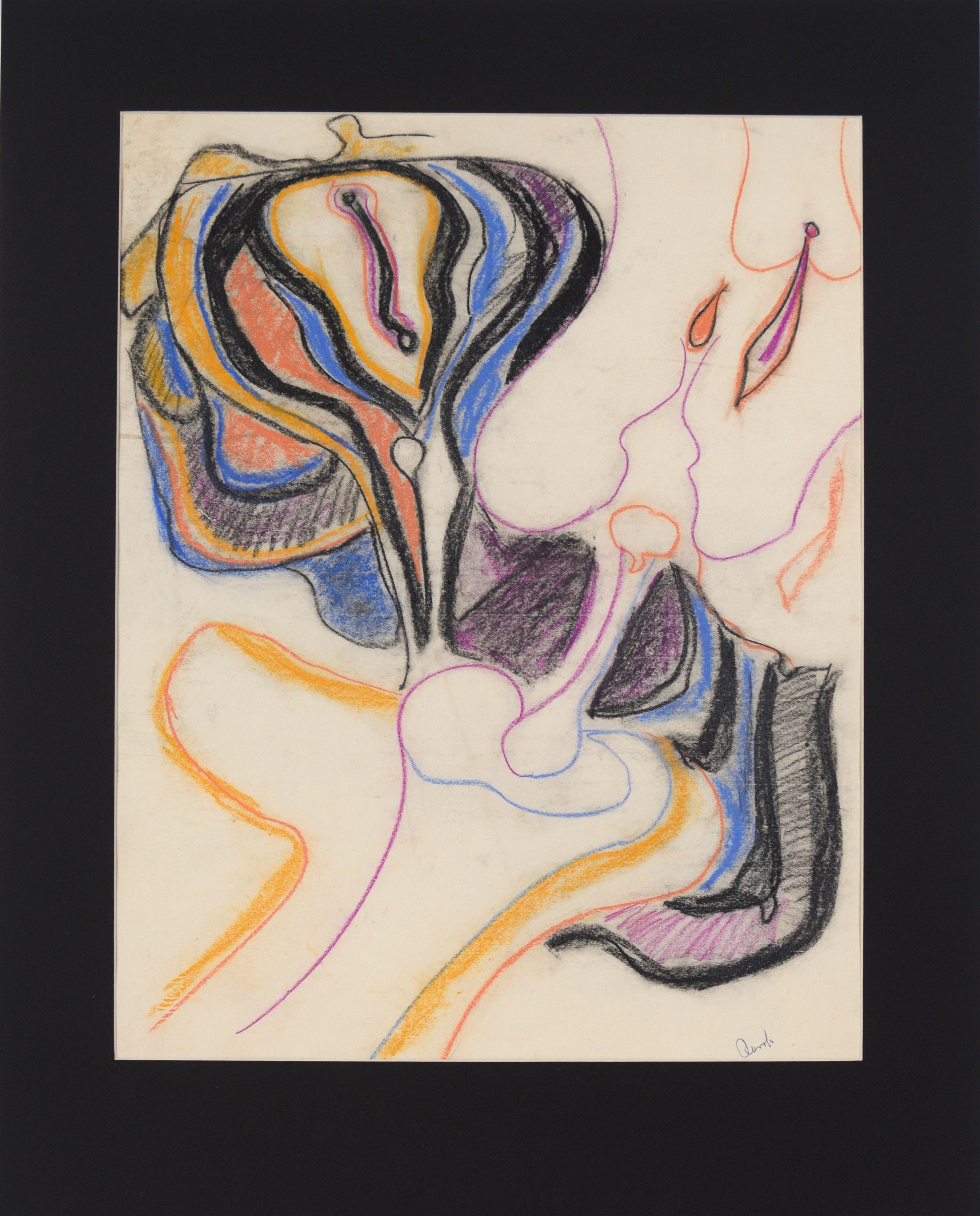 Felix Ruvolo Figurative Art - "Samson and Delilah" Abstract Expressionist Drawing - Pastel on Paper, Signed