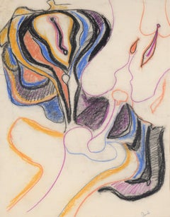 "Samson and Delilah" Abstract Expressionist Drawing - Pastel on Paper, Signed