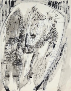 Abstracted Portrait - Original Expressionistic Ink Drawing, Signed