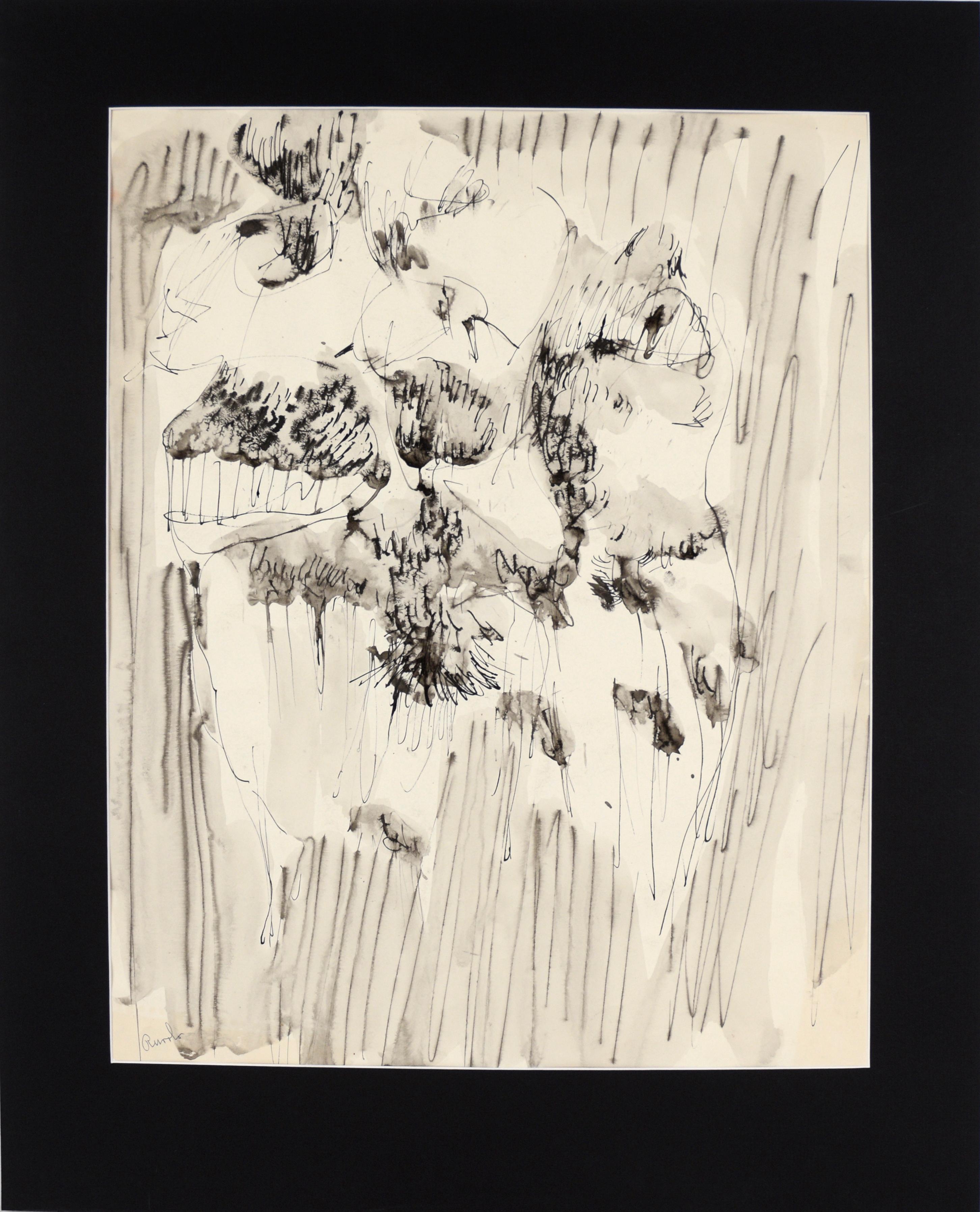 Organic Shapes and Lines - Original Expressionistic Ink Drawing, Signed