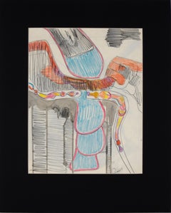 Abstract Shapes - Original Expressionistic Color Pencil and Ink Drawing, Signed