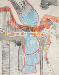 Abstract Shapes - Original Expressionistic Color Pencil and Ink Drawing, Signed