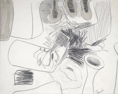 Abstracted Interior Scene - Original Expressionistic Pencil Drawing, Signed