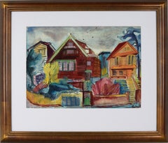 1940s San Francisco Colorful Cityscape - Original Watercolor Painting, Signed