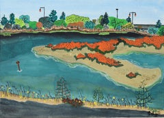 1940s San Francisco Bay Area Landscape - Original Gouache Painting, Signed