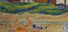 Pittura figurativa del dopoguerra - Pittura puntinista "Weekend al mare" Firmata