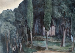 Post-War Bay Area Landscape - Original Forest Watercolor Painting, Signed
