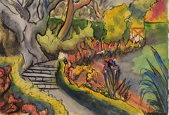 Lebendige Gartenlandschaft der Bay Area der Nachkriegszeit – Original-Aquarell