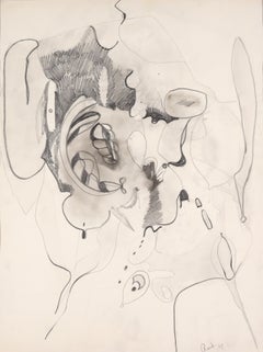 Original Bay Area Abstract Expressionist Drawing in Pencil, Signed