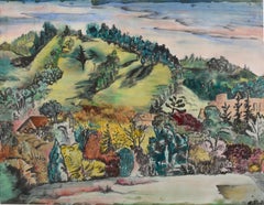 Vibrant Post War Bay Area Landscape - Original Watercolor Painting