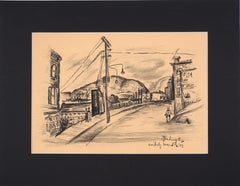 Paisaje de Berkeley, California, de los años 40 - Dibujo original al carboncillo, firmado