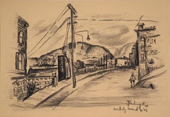 1940s Berkley, California Landscape - Original Charcoal Drawing, Signed