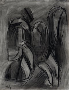 Dessin au fusain d'expressionnisme abstrait du milieu du siècle dernier